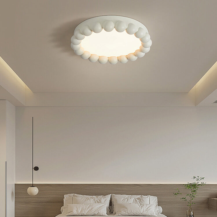 French Modern Cream Disc Glass Steel Acrylic LED Flush Mount Ceiling Light