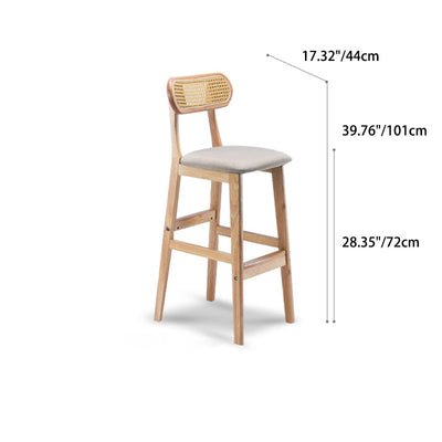 Tabouret de comptoir moderne minimaliste en cuir PU avec rotin rembourré en bois de caoutchouc, dossier ouvert, repose-pieds pour cuisine 