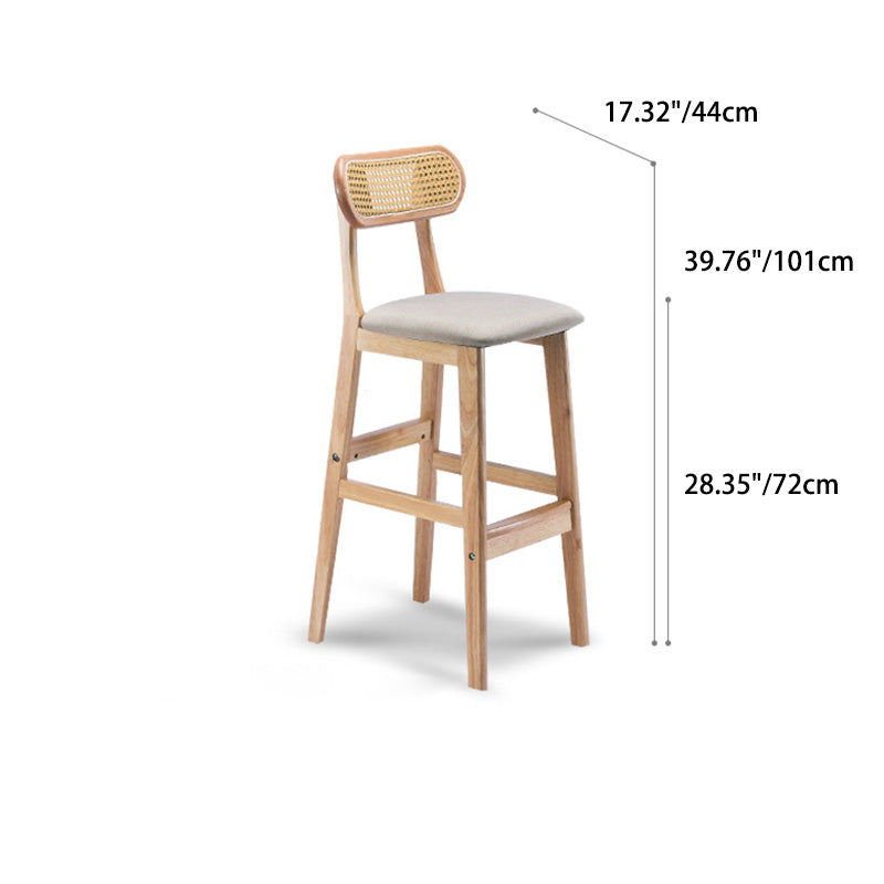 Tabouret de comptoir moderne minimaliste en cuir PU avec rotin rembourré en bois de caoutchouc, dossier ouvert, repose-pieds pour cuisine 
