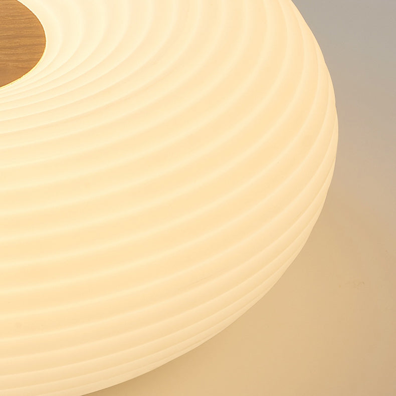Contemporary Creative Cream PE Horizontal Stripes Round Shade LED Flush Mount Ceiling Light For Bedroom
