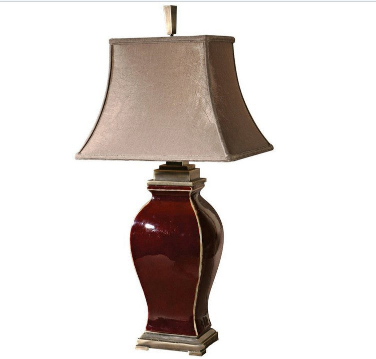 Traditionelle Vintage-Tischlampe aus einfarbigem, vasenartigem Keramikgewebe mit 1 Licht für Schlafzimmer 