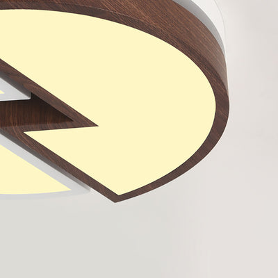 Zeitgenössische nordische runde Holzmaserung Blitz Eisen Acryl LED Unterputz Deckenleuchte für Schlafzimmer 