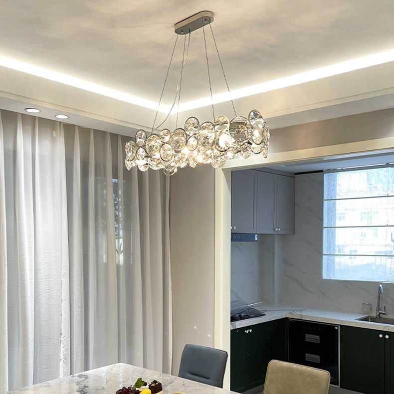 Lustre moderne de luxe à disques en cristal à niveaux, abat-jour rond en acier inoxydable, 8/12 lumières pour salon 