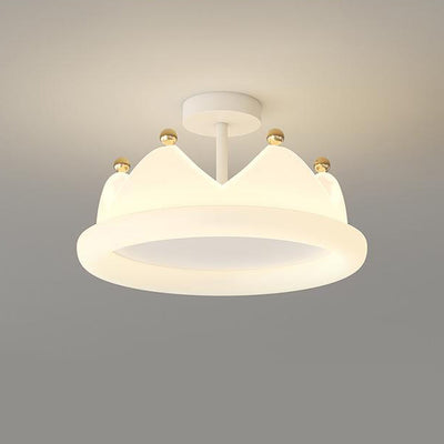 Contemporary Creative Kids Crown Iron PE LED Semi-Flush Mount Ceiling Light For Bedroom