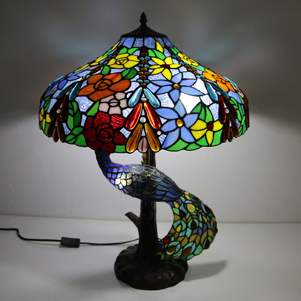 Lampe de table à 4 lumières en verre résine Tiffany traditionnel pour salon 