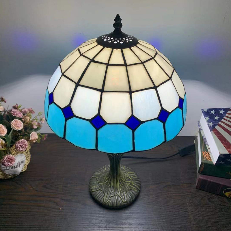 Traditional Tiffany Vintage Stained Glass Dome Aolly Base 1-Light Table Lamp For Home Office