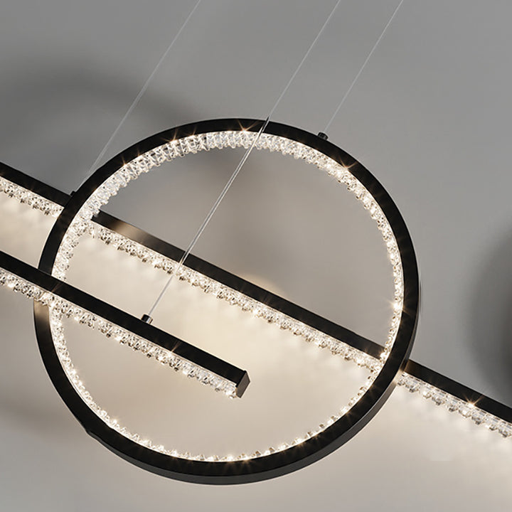Zeitgenössischer luxuriöser geometrischer Ring-Glaskugel-Schirm LED-Kronleuchter Insellicht für Wohnzimmer 