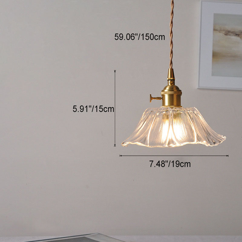 Modern Art Deco Sunflower Lotus Leaf Glass Shade Brass 1-Light Pendant Light For Living Room
