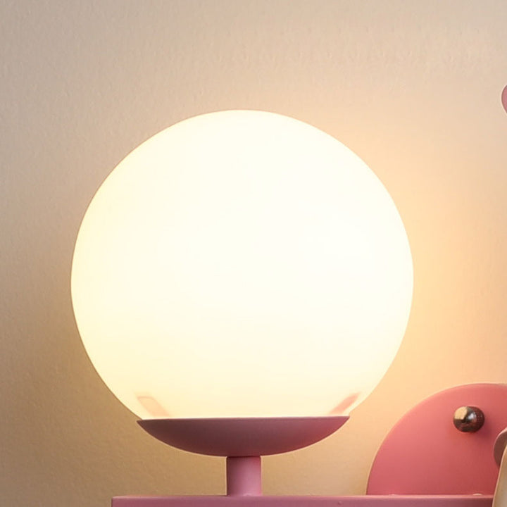 Zeitgenössische kreative Kinder Mädchen Einhorn Kugel Harz Eisen Glas 1-Licht Wandleuchte für Schlafzimmer 