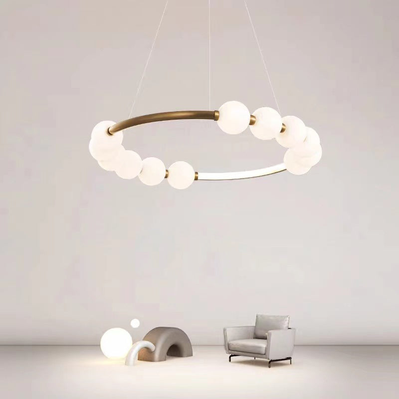 Moderner minimalistischer runder LED-Kronleuchter aus Aluminiumglas für Wohnzimmer 