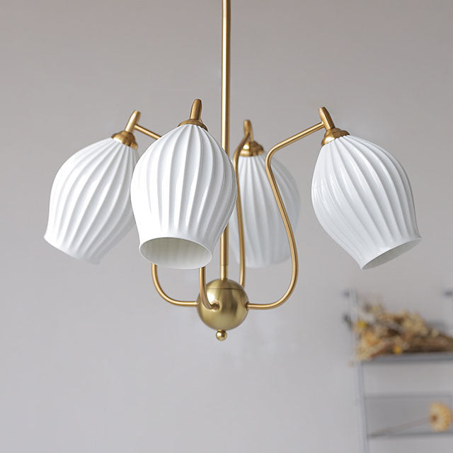 Traditioneller französischer Kronleuchter aus Eisen, Kupfer und Keramik mit Blumenglocke, gestreift, 4/6/8 Lichter für Wohnzimmer 