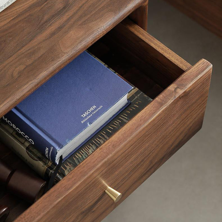 Mesa auxiliar rectangular tradicional de madera de nogal francesa con 1 cajón para sala de estar 