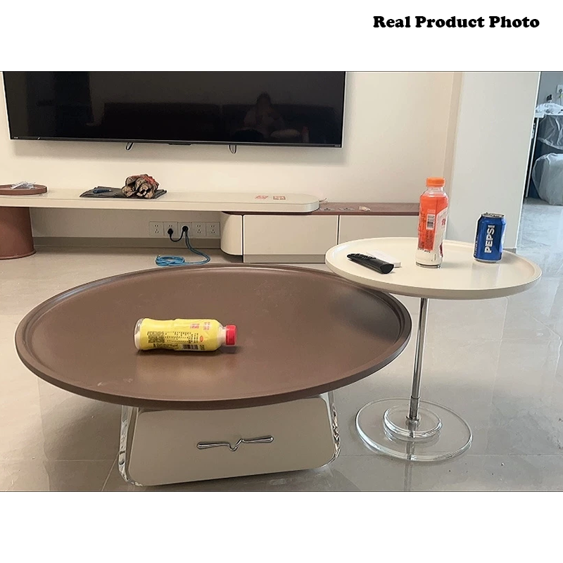 Moderner minimalistischer runder MDF Massivholz Acryl Couchtisch mit 1 Schublade für das Wohnzimmer 