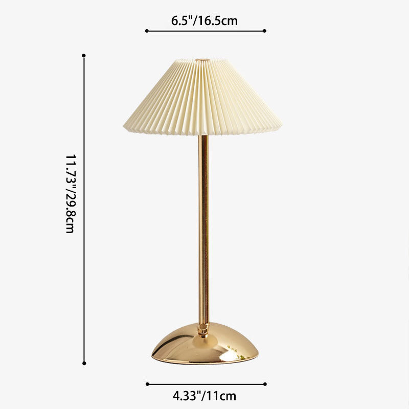 Lámpara de mesa contemporánea escandinava recargable de tela cónica plisada de 1 luz para mesita de noche 