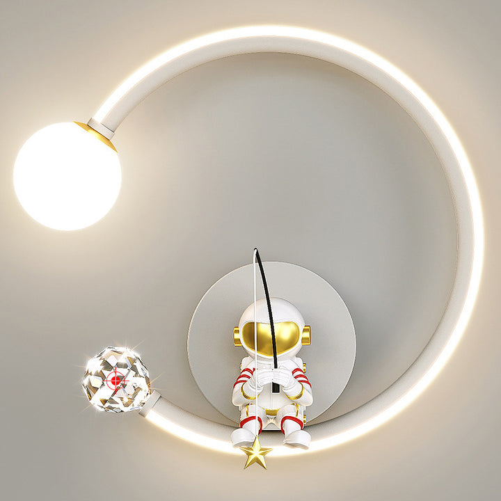 Applique murale LED en fer et aluminium pour chambre à coucher, astronaute de dessin animé créatif contemporain 