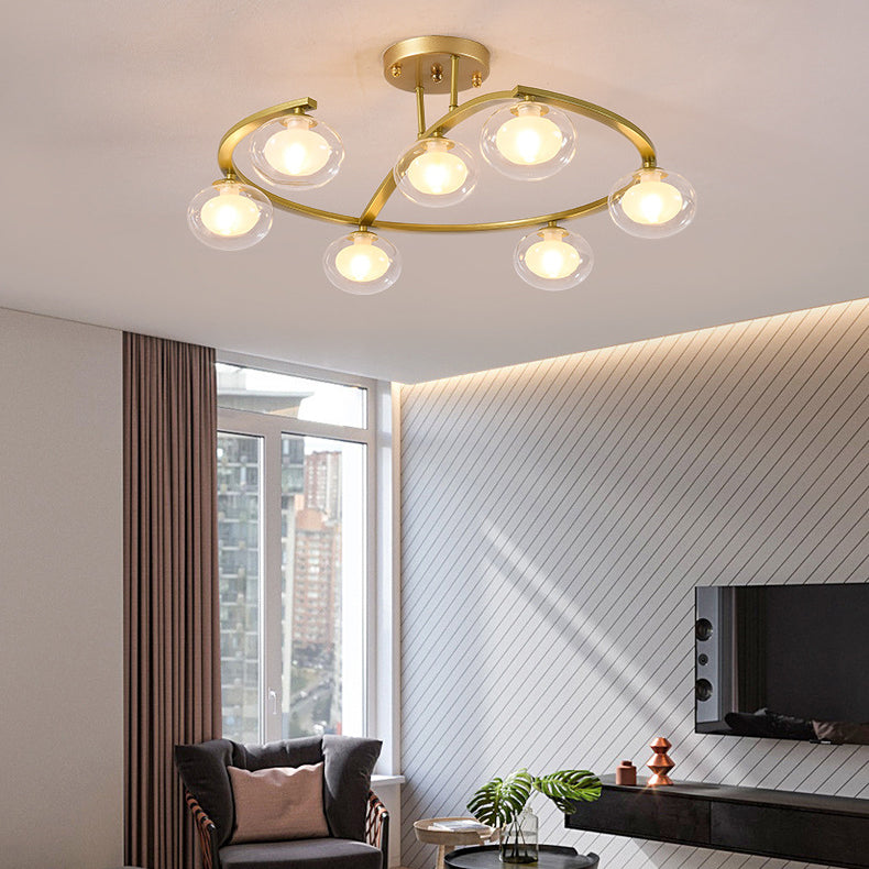 Zeitgenössischer Luxus-Hardware-Rahmen Glaskugelschirm 7-Licht Kronleuchter für Schlafzimmer 