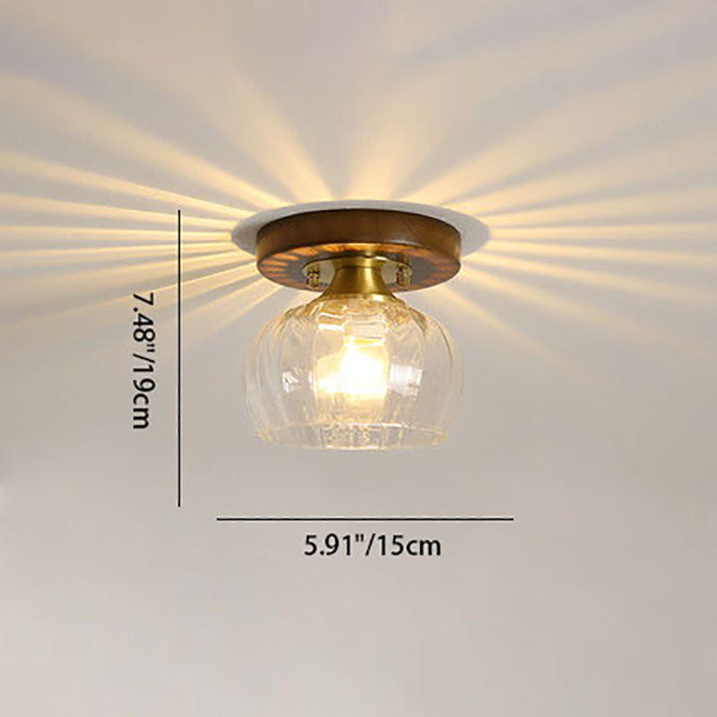 Modern Transitional Glass Cup Shape Solid Wood 1-Light Semi-Flush Mount Ceiling Light For Living Room