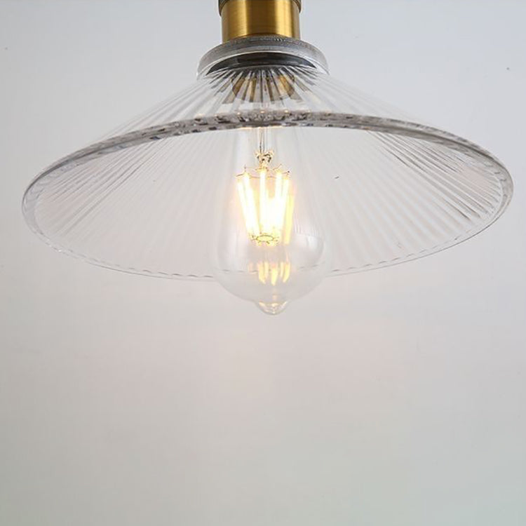 Traditional Japanese Wood Brass Glass Semicircular Loudspeaker 1-Light Pendant Light For Dining Room