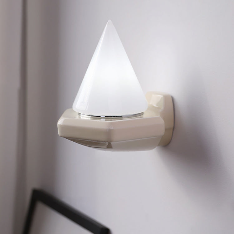 Traditional Vintage Conical Ceramic Glass Iron 1-Light Wall Sconce Lamp For Living Room