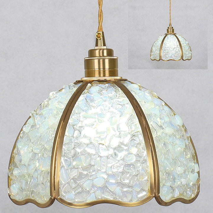 Lámpara colgante moderna de arte deco de media esfera de cobre con cristal de 1 luz para comedor 