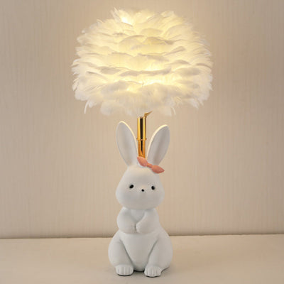 Modern Art Deco Rabbit Feather Orb Metal Goose Feather Glass 1-Light Table Lamp For Bedroom