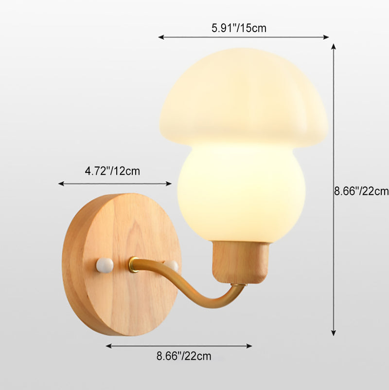 Contemporary Nordic Iron Wood PVC Mushroom 1-Light Wall Sconce Lamp For Bedside