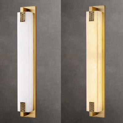 Modern Transitional Rectangular Copper Marble LED Outdoor Wall Sconce Lamp For Outdoor Patio