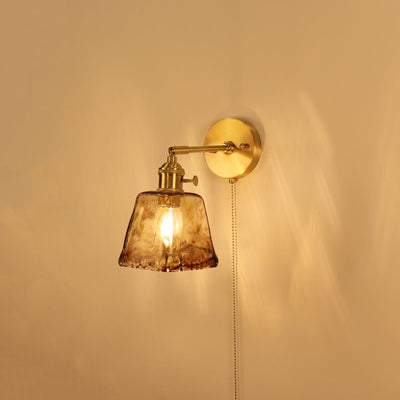Traditionelle Vintage Messing Bernstein Quadrat Glas Schatten 1-Licht Wand Leuchte Lampe für Wohnzimmer 
