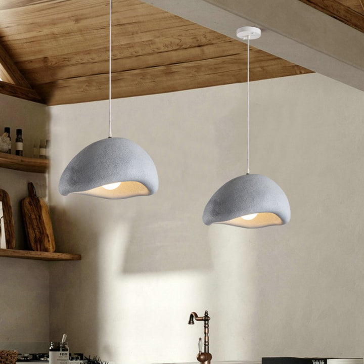 Suspension lumineuse 1 lumière avec texture de pierre simulée en résine japonaise traditionnelle pour salon 