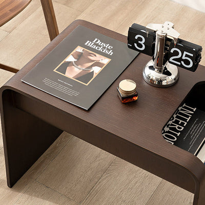 Table d'appoint en bois massif minimaliste moderne en forme de C avec rangement pour le salon 