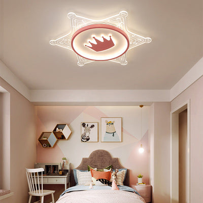 Moderne Art Deco Crown Runde Pentagon Acryl Eisen LED Unterputz Deckenleuchte für Wohnzimmer 