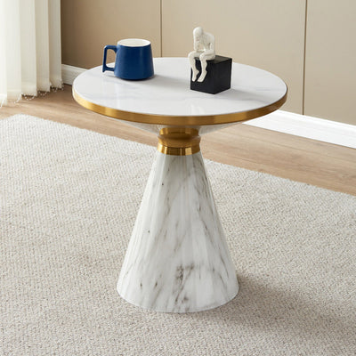 Table d'appoint moderne de luxe à base conique en pierre de roche et acier au carbone à 1 pied pour salon 