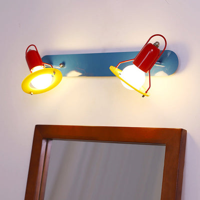Zeitgenössische kreative kindliche bunte geometrische Eisen 2-Licht Spiegel Front Wandleuchte Lampe für Schlafzimmer 