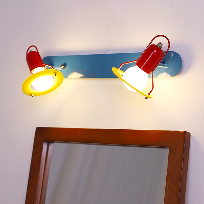 Zeitgenössische kreative kindliche bunte geometrische Eisen 2-Licht Spiegel Front Wandleuchte Lampe für Schlafzimmer 