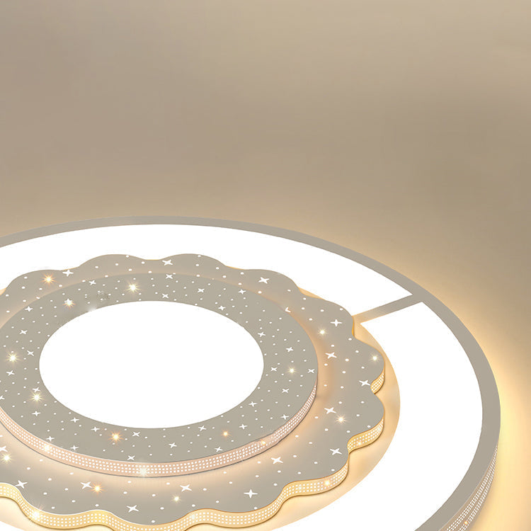 Zeitgenössische Einfachheit Sternenhimmel Dekor Blume Rand Acryl Runde Schatten LED Unterputz Deckenleuchte Für Wohnzimmer 