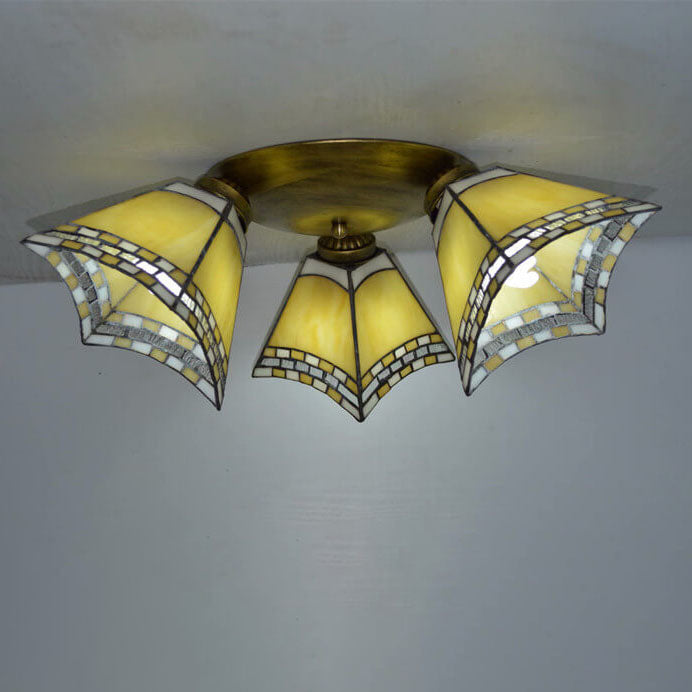 Éclairage semi-encastré à 3 lumières avec corne en verre teinté Tiffany Light Luxury 
