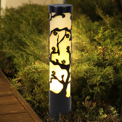 Chinese Solar Plum Cylindrical Galvanized Steel Imitation Lucite LED Lawn Outdoor Landscape Lighting