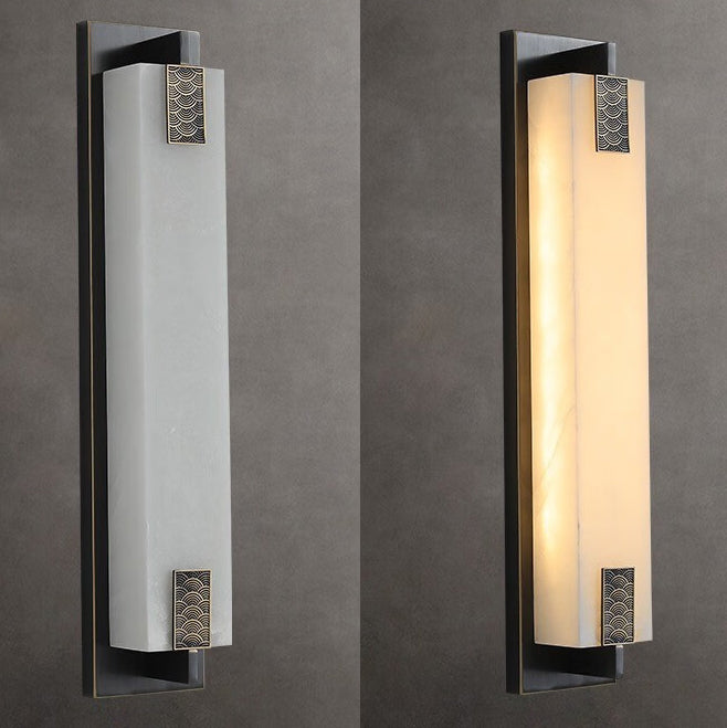 Modern Transitional Rectangular Copper Marble LED Outdoor Wall Sconce Lamp For Outdoor Patio