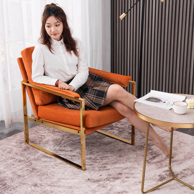 Contemporary Scandinavian Fabric Velvet Faux Leather Carbon Steel Latex Sponge Square Accent Chair Backrest Armrest For Living Room
