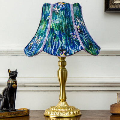 Lampe de table à 1 lumière traditionnelle en métal européen avec motif floral peint et franges pour chambre 