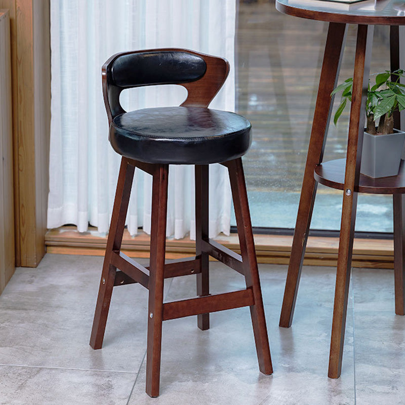 Modern Simplicity Round PU Leather Rubberwood Bar Stool Low Back Footrest For Dining Room