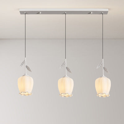 Zeitgenössischer kreativer Blumen-Glas-Eisen-Blätter-Entwurf 3-Licht-Insel-Licht-Kronleuchter für Wohnzimmer 