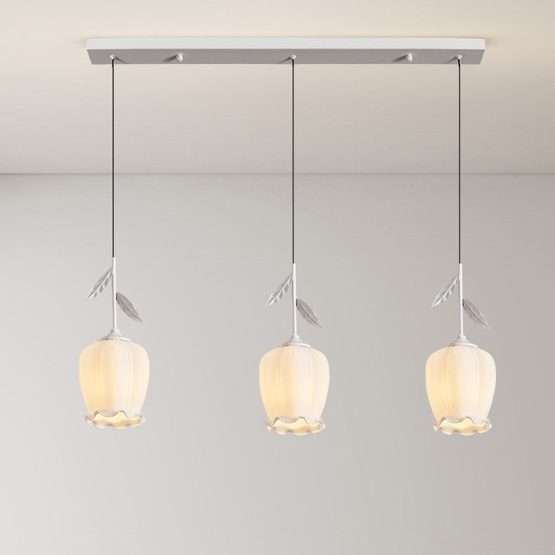 Zeitgenössischer kreativer Blumen-Glas-Eisen-Blätter-Entwurf 3-Licht-Insel-Licht-Kronleuchter für Wohnzimmer 