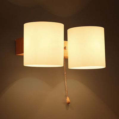 Modern Warm Cylindrical Rubber Wood Glass 1/2 Light Wall Sconce Lamp