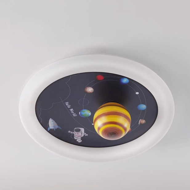 Contemporary Nordic Hardware Round Planet Cartoon LED Flush Mount Ceiling Light For Bedroom