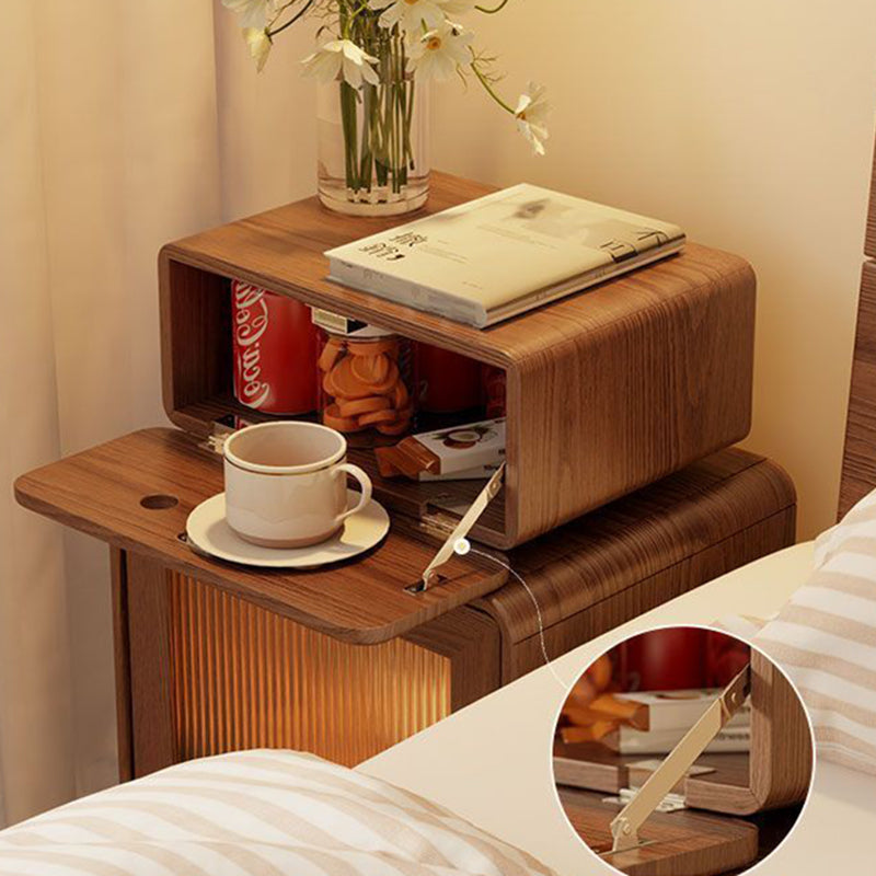 Table de nuit contemporaine carrée en bois de caoutchouc avec verre et métal à 2 tiroirs pour chambre 