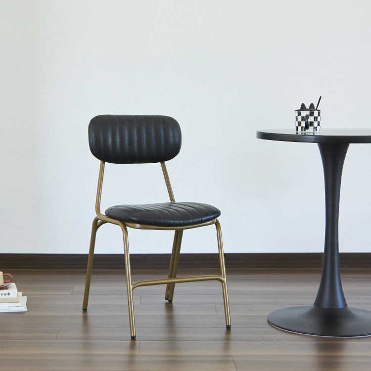 Chaise de salle à manger contemporaine en cuir industriel avec dossier et repose-pieds en fer carré à rayures elliptiques 