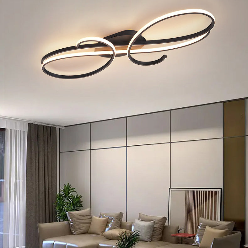 Moderne minimalistische gebogene Linie Eisen Aluminium Silikon LED Halbbündige Deckenleuchte für Wohnzimmer 