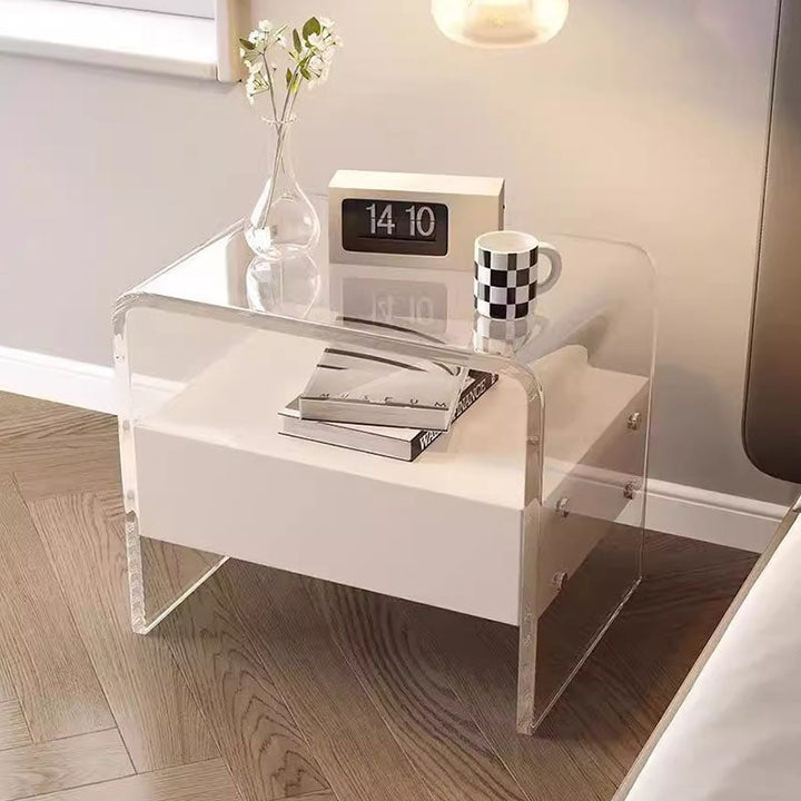 Modern Minimalist Rectangular Acrylic MDF Pine Wood Nightstand 1-Shelf For Bedroom