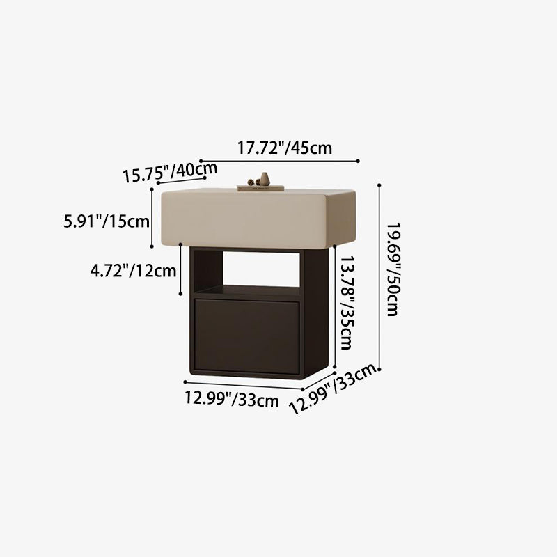 Chevet moderne minimaliste carré en pin à faible teneur en carbone avec 1 tiroir pour chambre à coucher 